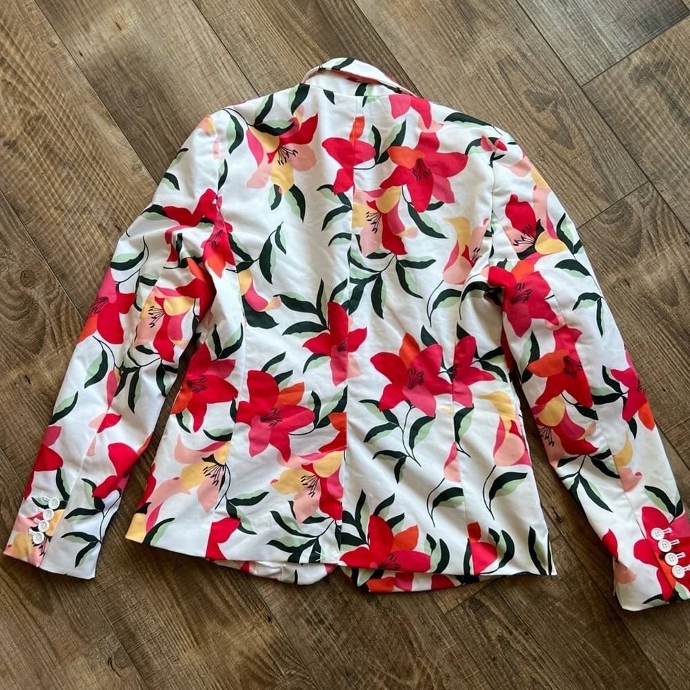 Liz Claiborne Women’s Sz 4 Floral Blazer Button Front Pink Red White Maximalist - Picture 7 of 10